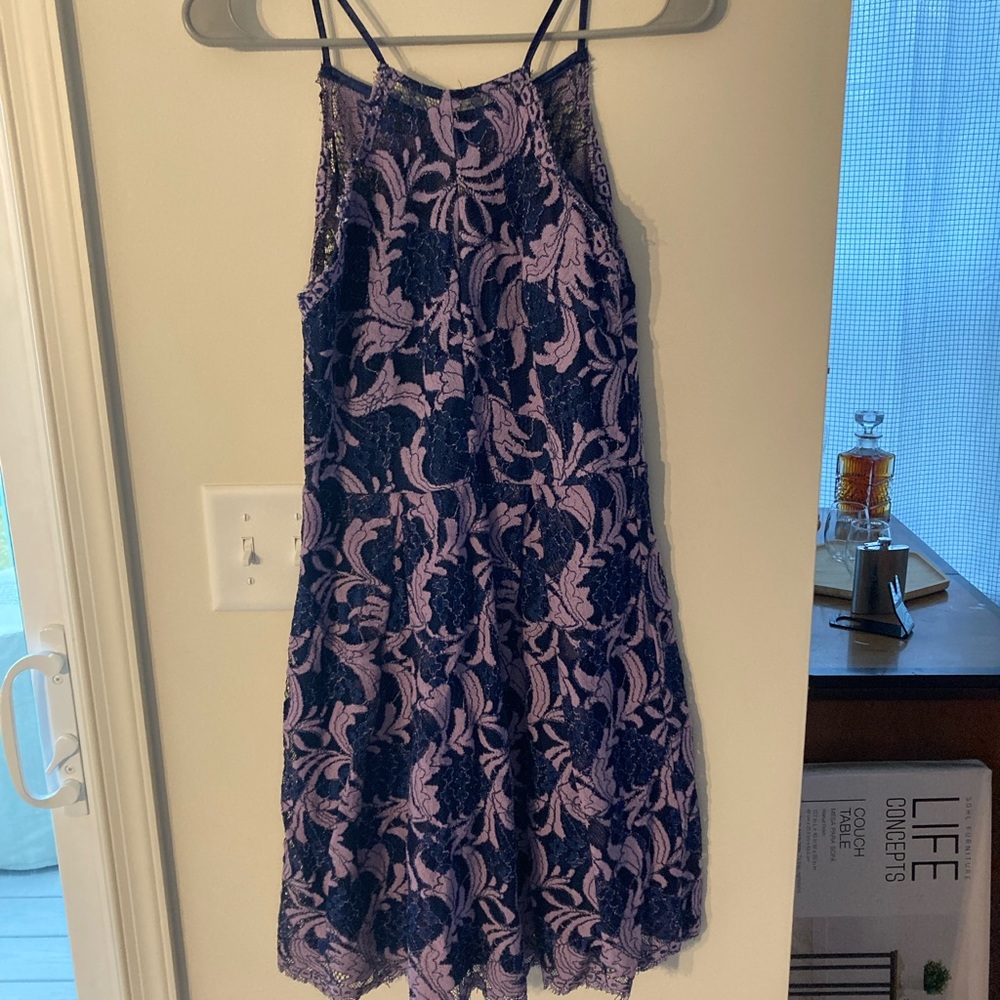 Francesca’s Navy Blue with Purple Flowers Dress